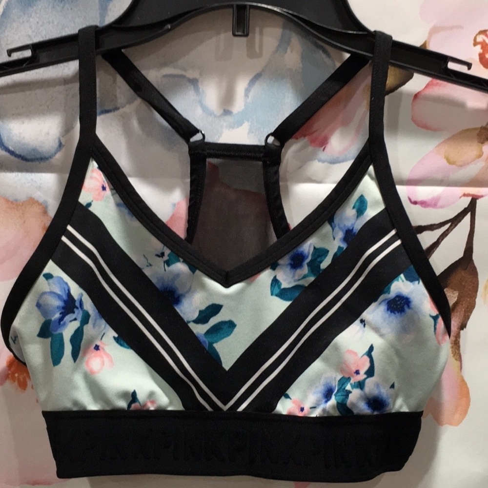 Pink blue floral sports bra size XS